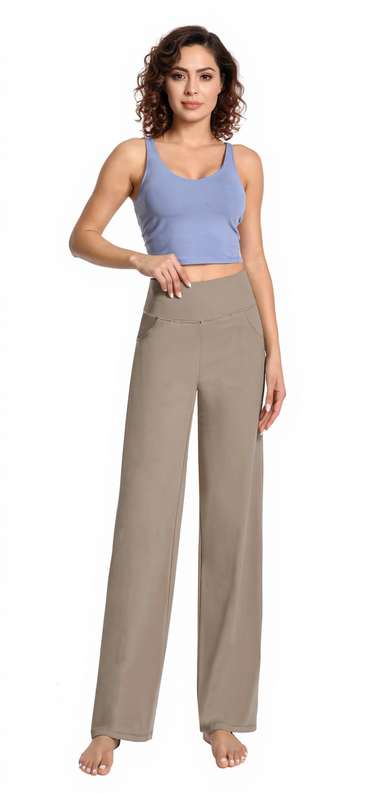 Wide-Leg Yoga Pants in Dark Khaki — The Monochrome Club style look